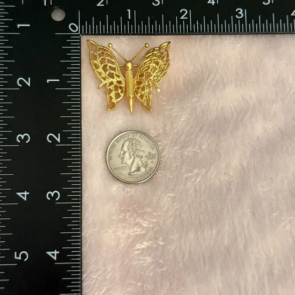 Monet Signed Gold‎ Tone Butterfly Brooch Filigree Vintage